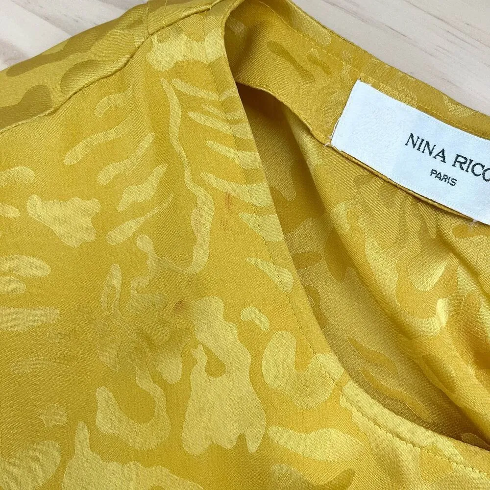 Vintage Nina Ricci 100% Silk Jacquard Long‎ Sleeve Blouse in Yellow, Size 8 Yellow - Image 14