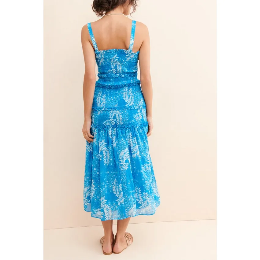 Steele Anthropologie Kenzie Smocked Dress Medium‎ Sundress Boho Summer Blue - Image 5