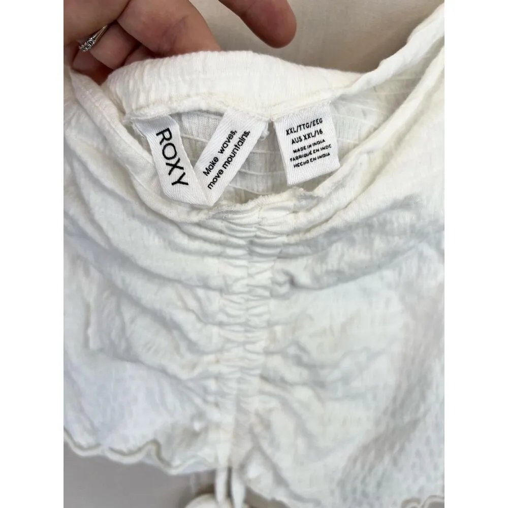 Roxy White Ruched Front Tie Detail Short Sleeve Off Shoulder Blouse Size XXL - Image 8