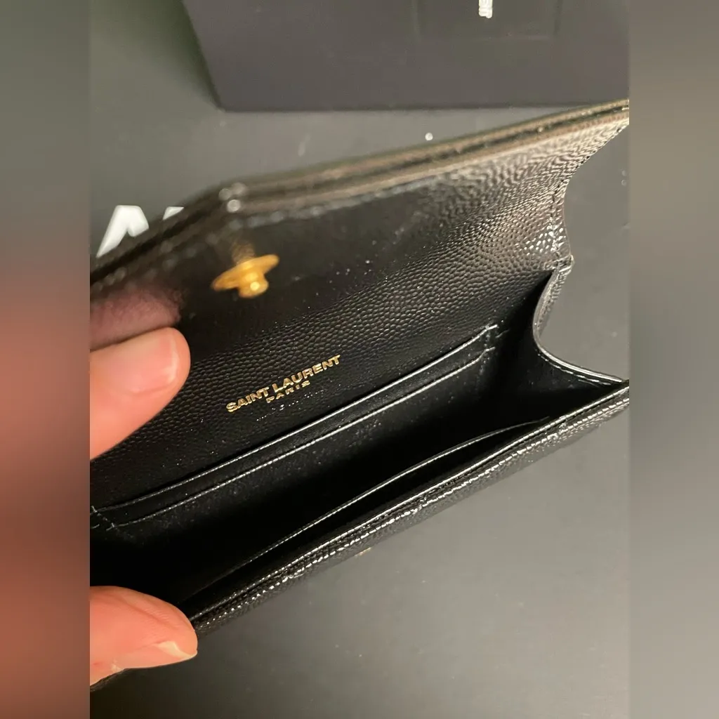 Saint Laurent - YSL Monogram Small Flap Wallet - Grained Leather - Black W/ Gold - Image 13