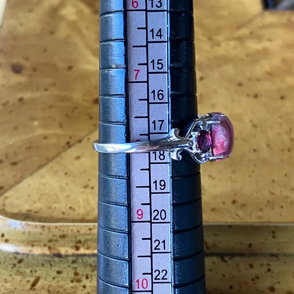 Norwegian Thulite Rhodolite Garnet Sterling Silver Ring Size 8 - Image 8