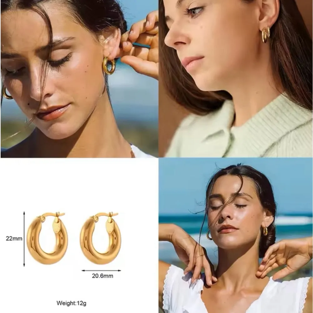 NEW Large Women’s 18k Gold‎ Filled 22mm Tubular Chunky Hoop Earrings - Image 12