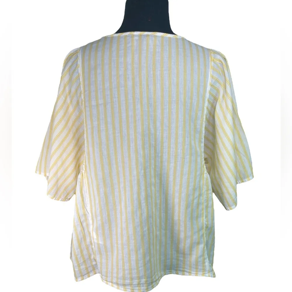 Boho embroidered striped neck tie closure tropical short sleeve cotton tunic - Image 3