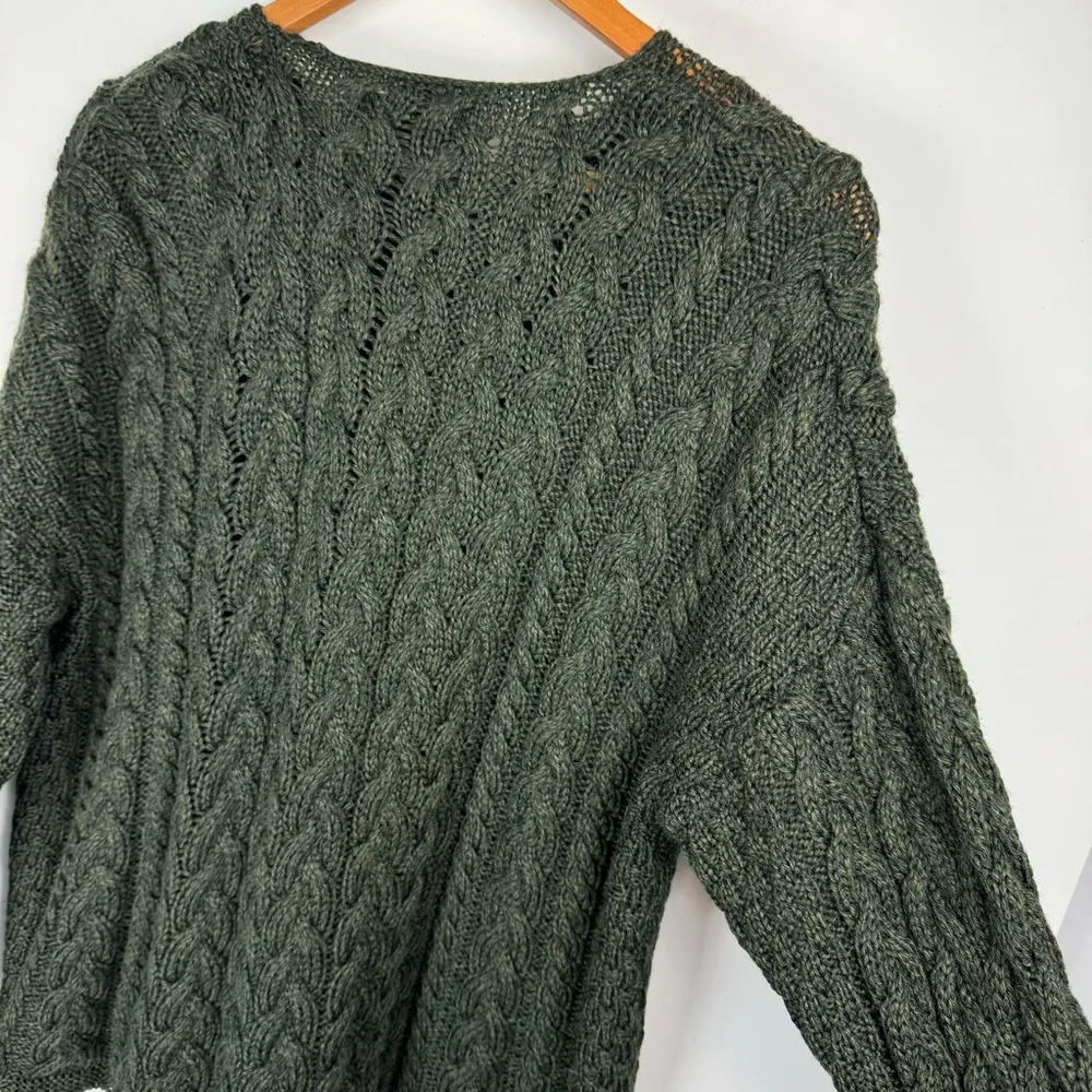 Carriag Donn Ireland Wool Fisherman Knit Sweater Cardigan Sz Large Green - Image 13