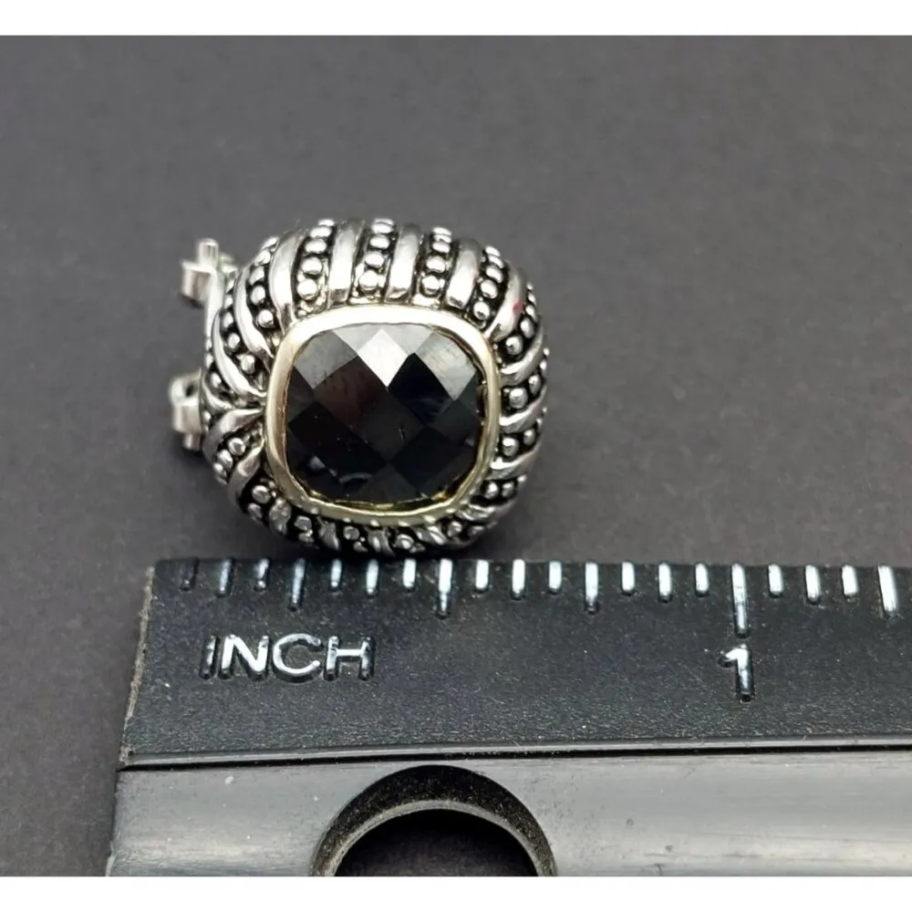 CHAPS Textured Silver Tone & Faceted Black Glass Stone Pierced Stud Earrings - Image 8