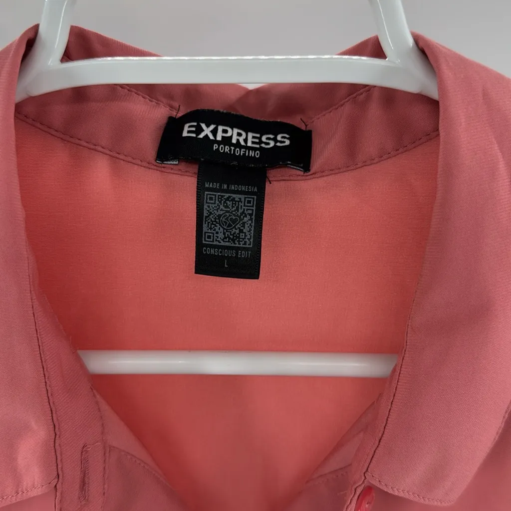 Express Portofino Coral Blouse L hidden buttons silky career office professional - Image 6