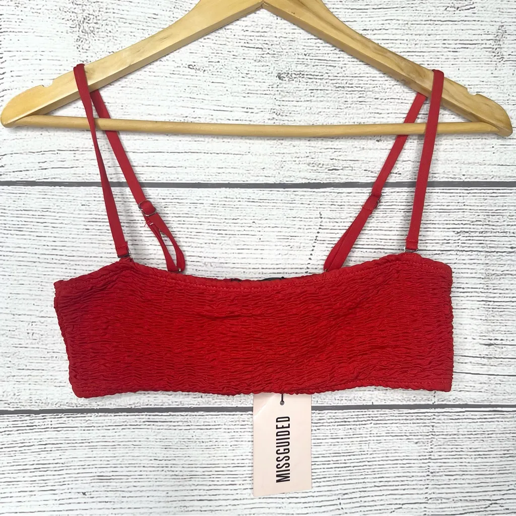NWT Missguided Red Crinkle Lattice Textured Bandeau Bikini Top Size 8 Swim Beach - Image 9