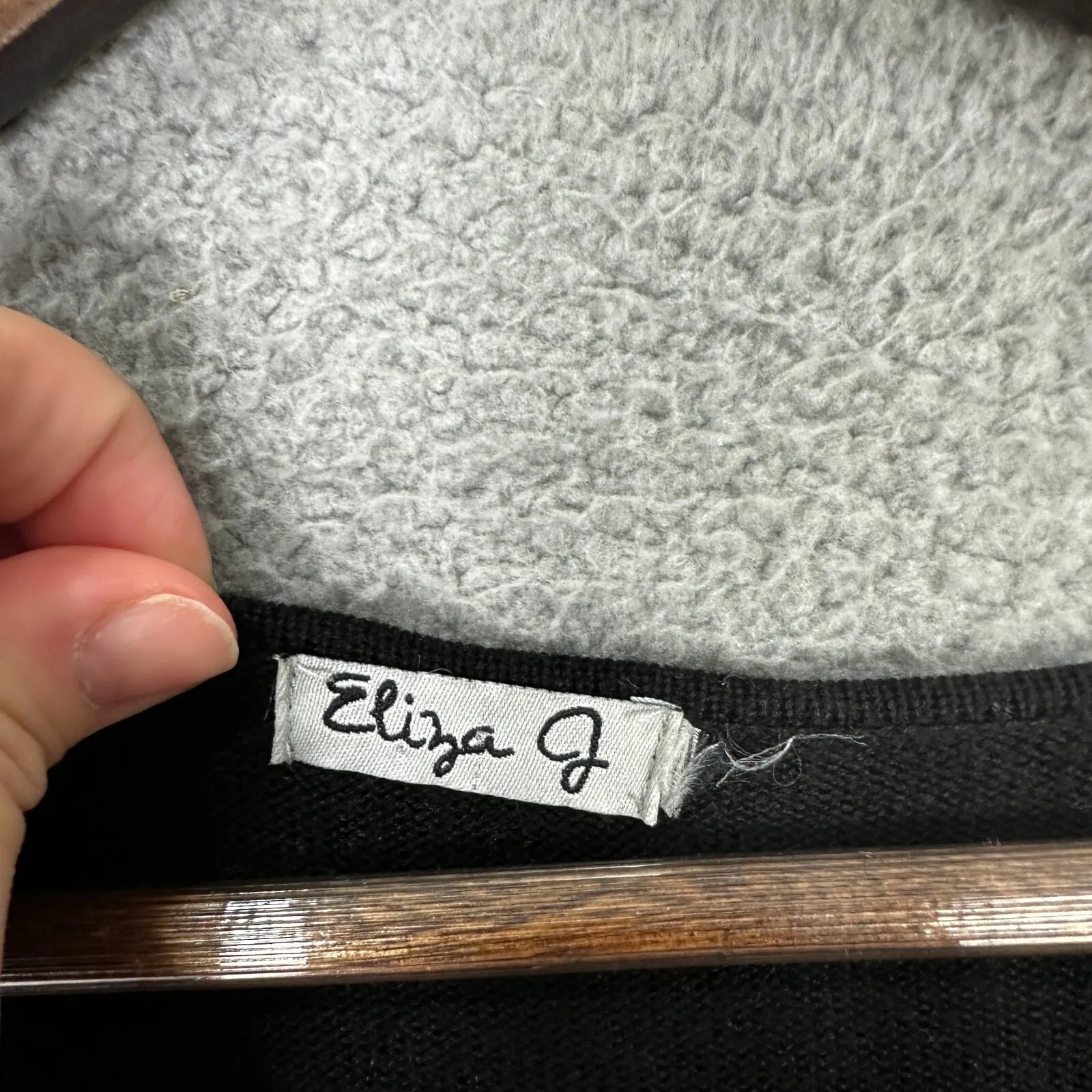 Eliza J Black Knit Dress L Lace Sleeve Skater Fit & Flare Whimsigoth Gothic Pre - Image 2