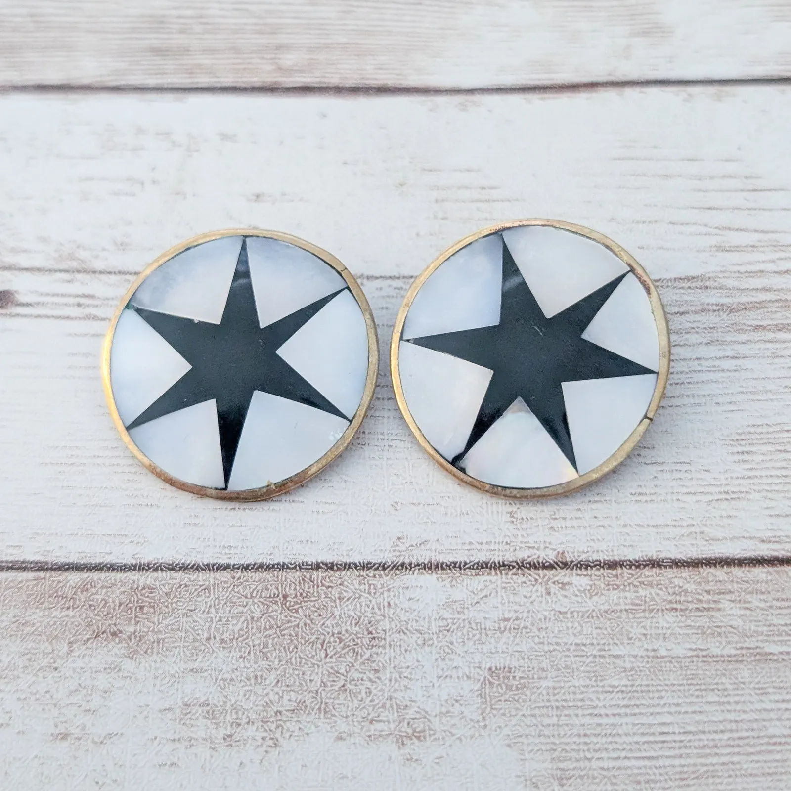Vintage Alpaca Clip On Earrings Star Design - Image 4