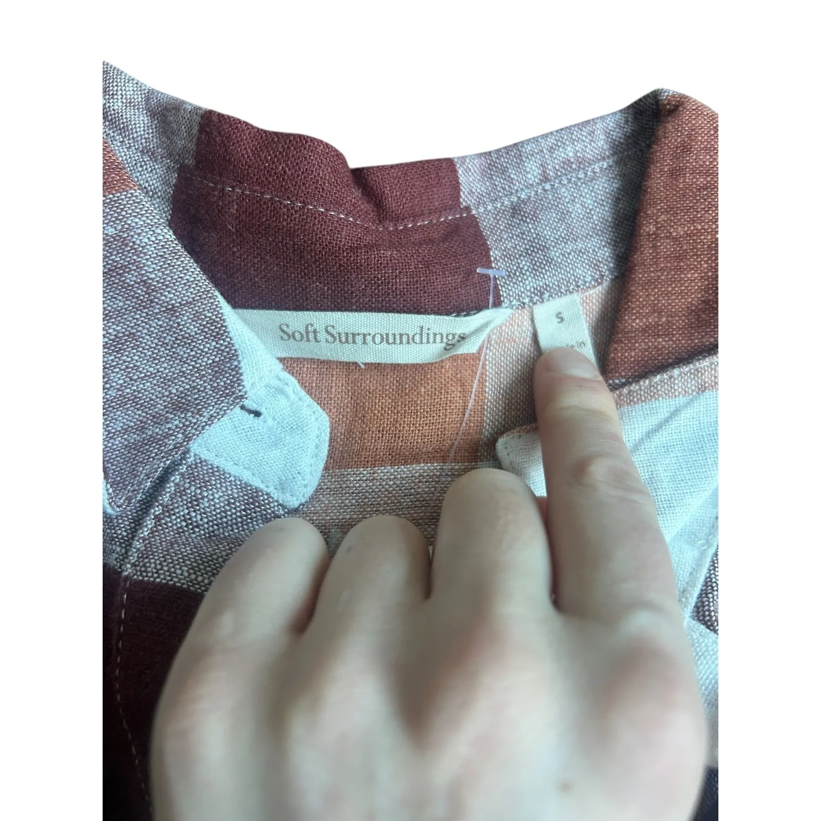 Soft Surroundings Carreaux Linen Plaid Shirt Rustic Mango Button Up NWT Small - Image 3