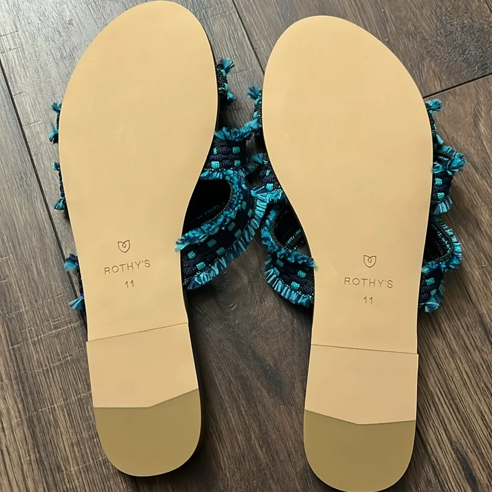 NEW Rothy’s Triple Band Teal Navy Blue Fringe Sandals Size 11 - Image 4