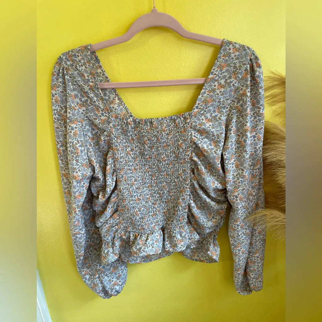 H&M Floral Long Sleeve Top Orange Size L - Image 4