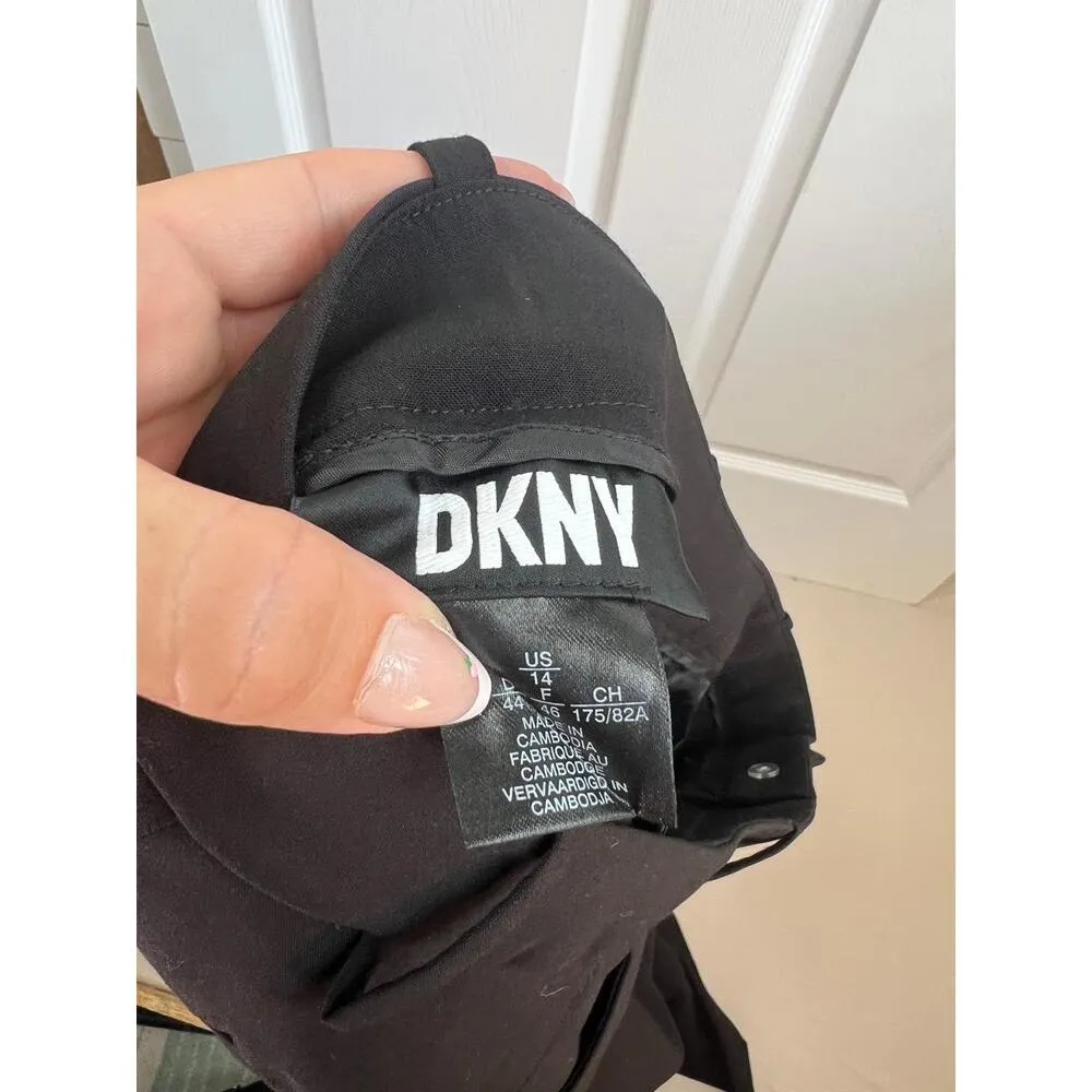 DKNY Essentials Pants Womens Size 14 Black WideLeg HookandBar Belt Loops Modern - Image 4