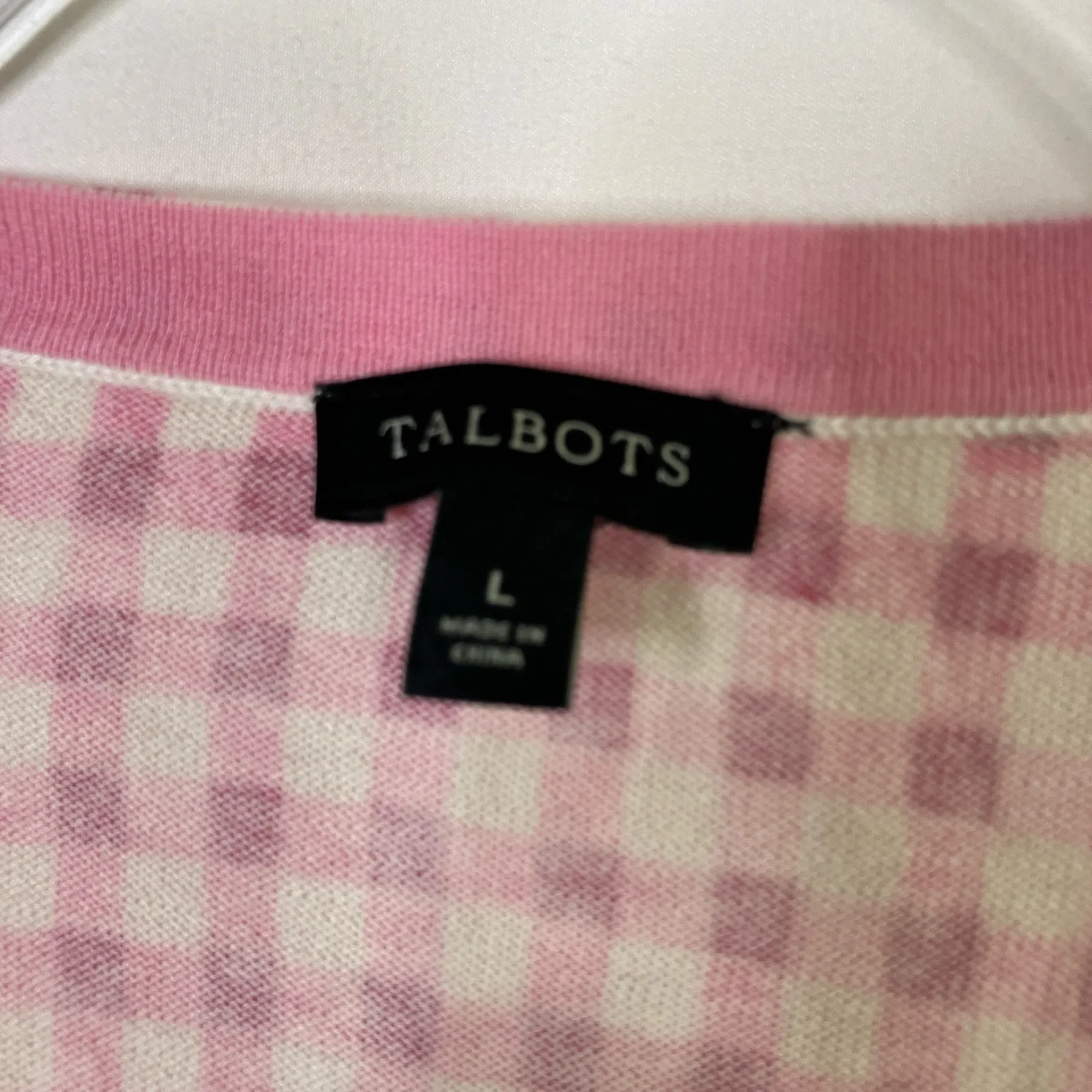 Talbots Pink Gingham Cardigan Sweater Cotton Rayon 3/4 Sleeve Womens Large - Image 4