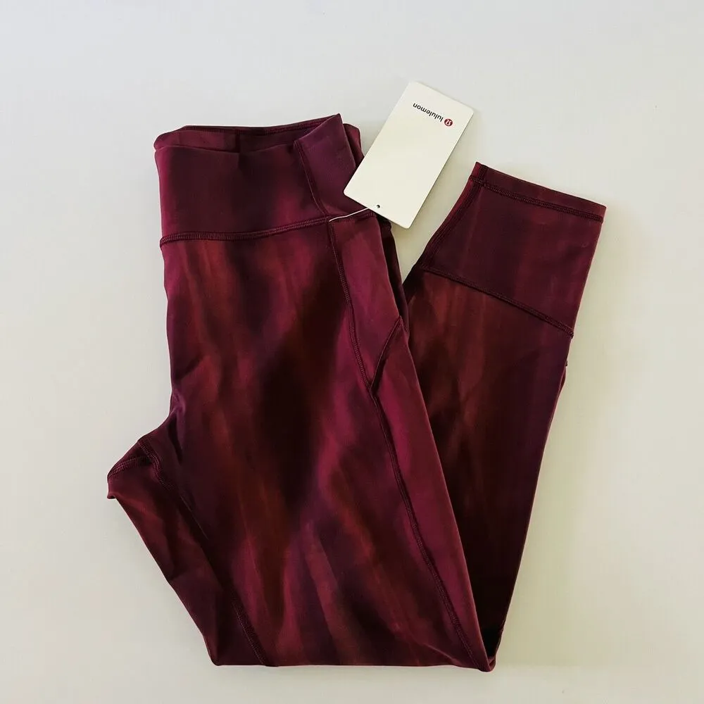 LULULEMON ATHLETICA Linear Spray Garnet In Movement HR Tight 25" Leggings-US 10 - Image 3