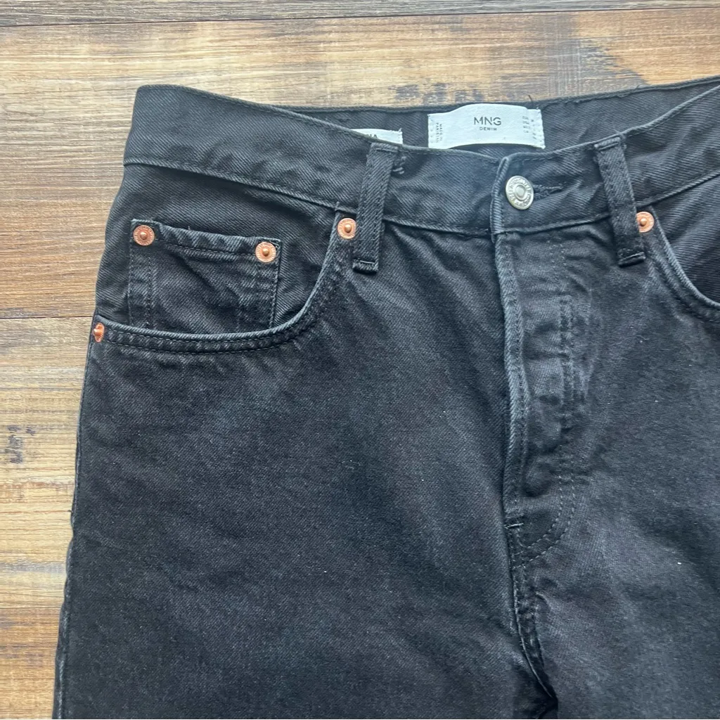 MNG Havana Women’s Black High Rise Straight Leg Button Fly Jeans Frayed Hem Sz 4 - Image 2