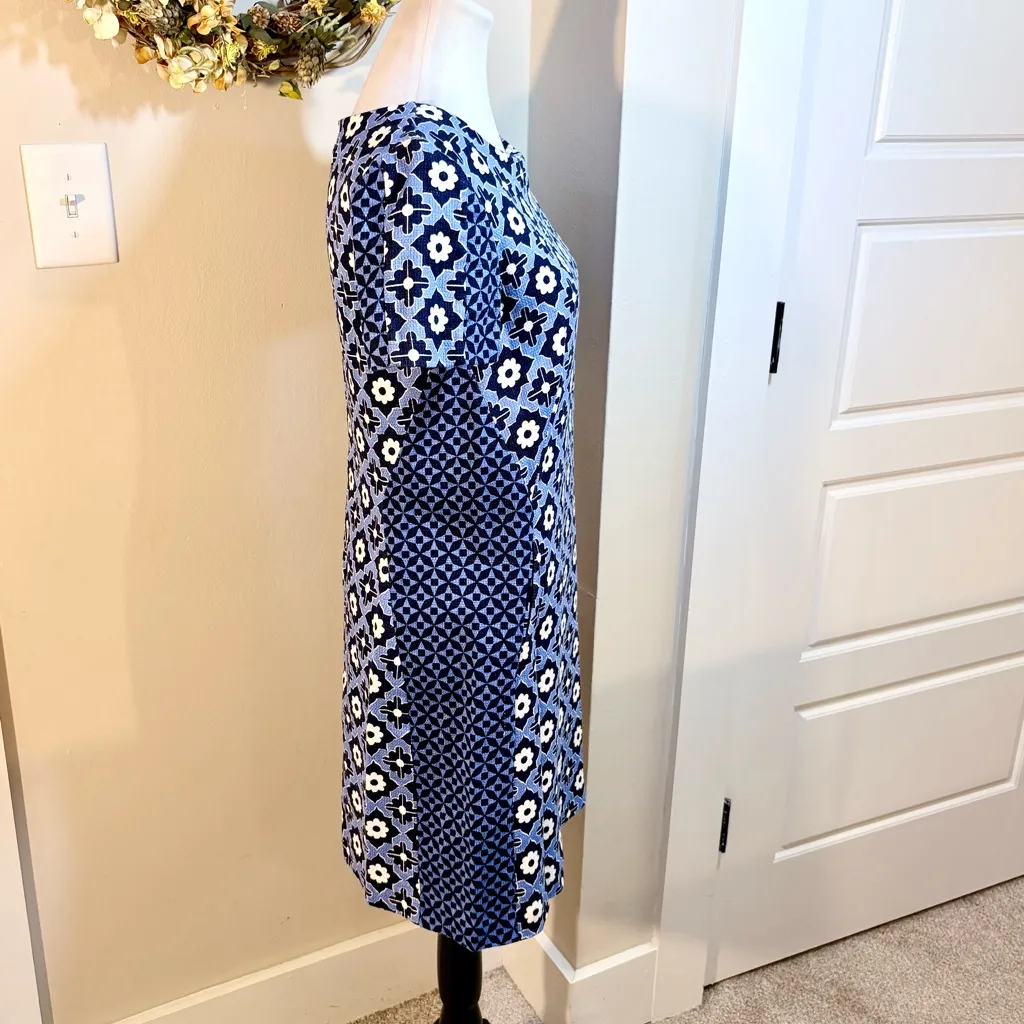 BODEN Pippa Geometric Floral Print Shift Dress Career Style w/ Pockets Sz 6 Blue - Image 7