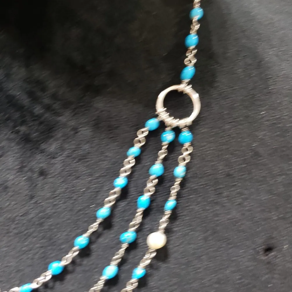 Silver Necklace Delicate Beaded Silver Necklace Pearl Silver Necklace Blue - Image 3