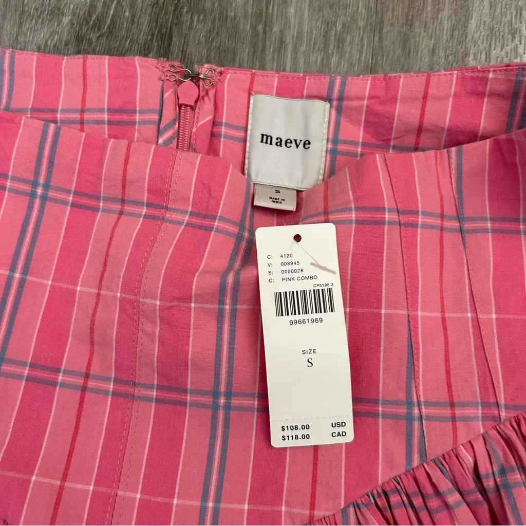 NWT Maeve by Anthropologie Pink Gingham Drop Waist Bubble Skirt Skort Size Small - Image 5