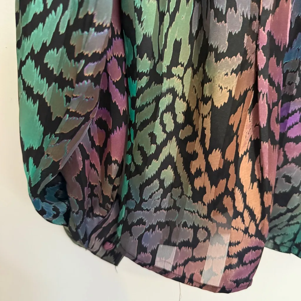 Woodsoury Multicolor Patterned Women's Top Rainbow Cheetah Size 12 VTG Pink - Image 4