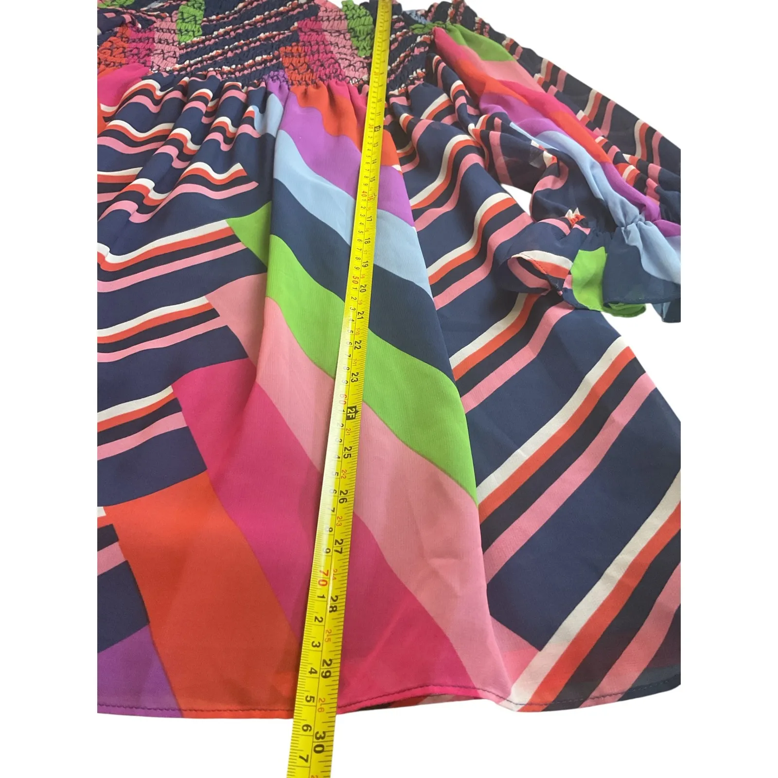 Trina‎ Turk Dress Chevron Multicolor Off Shoulder Long Sleeve Mini Sr - Image 6