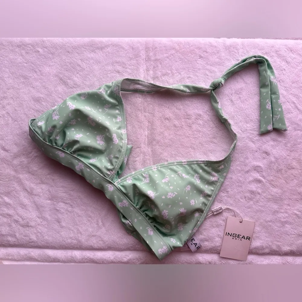 INGER BIKINI TOP GREEN And White Floral Tie size M Summer Pool Beach Size M - Image 7