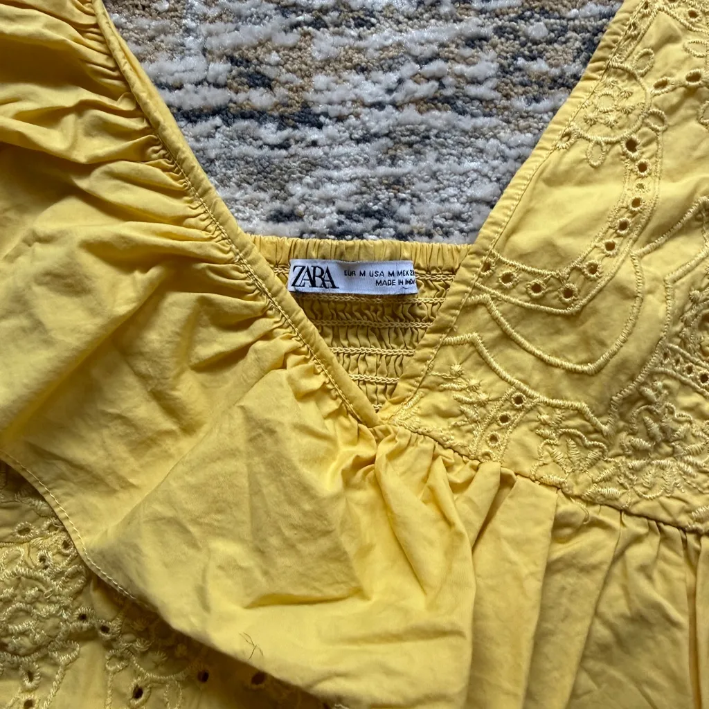 Zara Yellow Embroidered Ruffle crop Top - Image 2