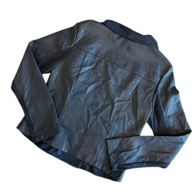 NWT‎ Romeo & Juliet Couture Moto Jacket Faux Leather Trim Asymmetrical Blue L - Image 14