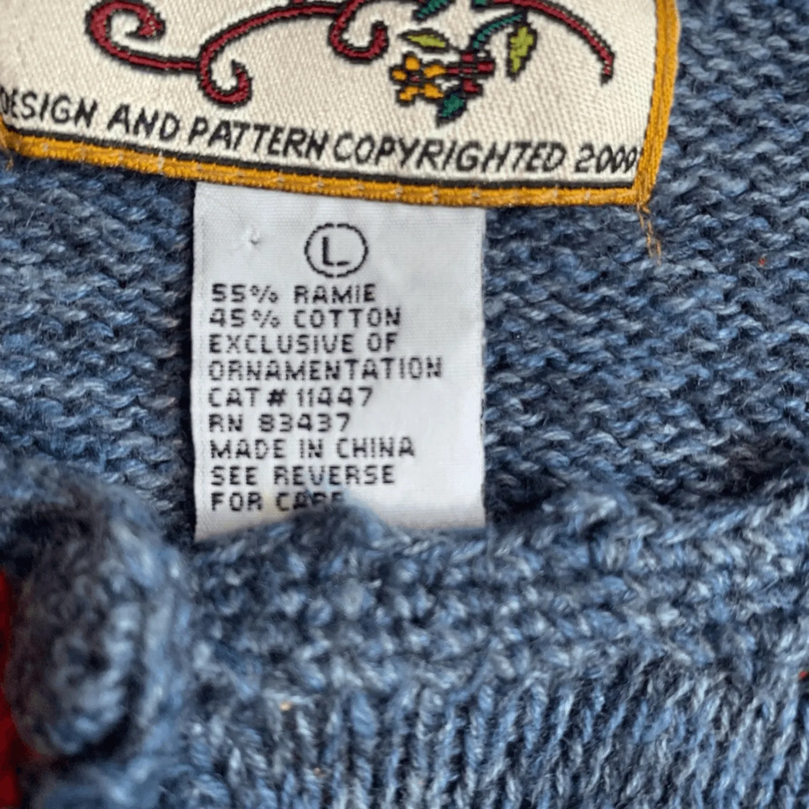 Vintage Patchwork Heart Cardigan Red Navy Folk Knit Sweater Large Romantic Blue - Image 10