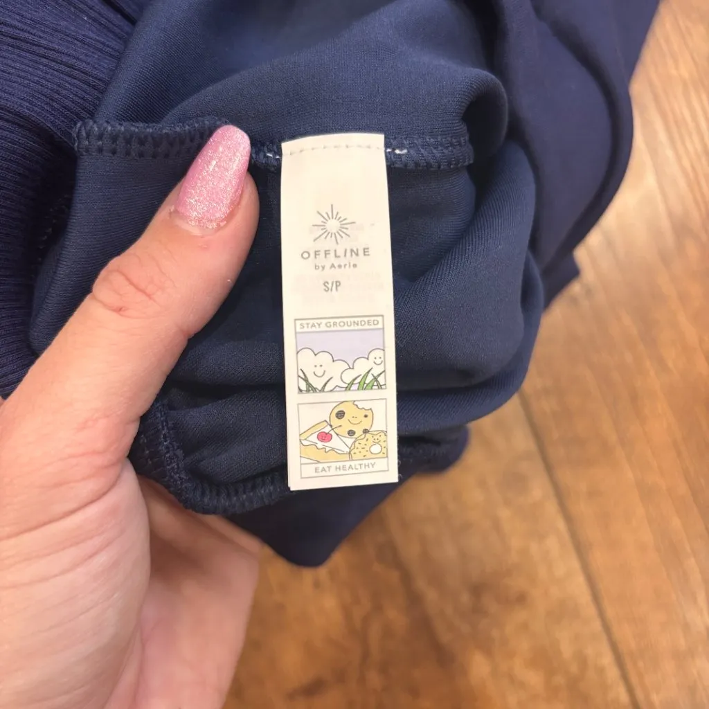 OFFLINE By Aerie Women’s ChillUp Track Trouser Navy Blue Small Wide Leg Cozy - Image 4