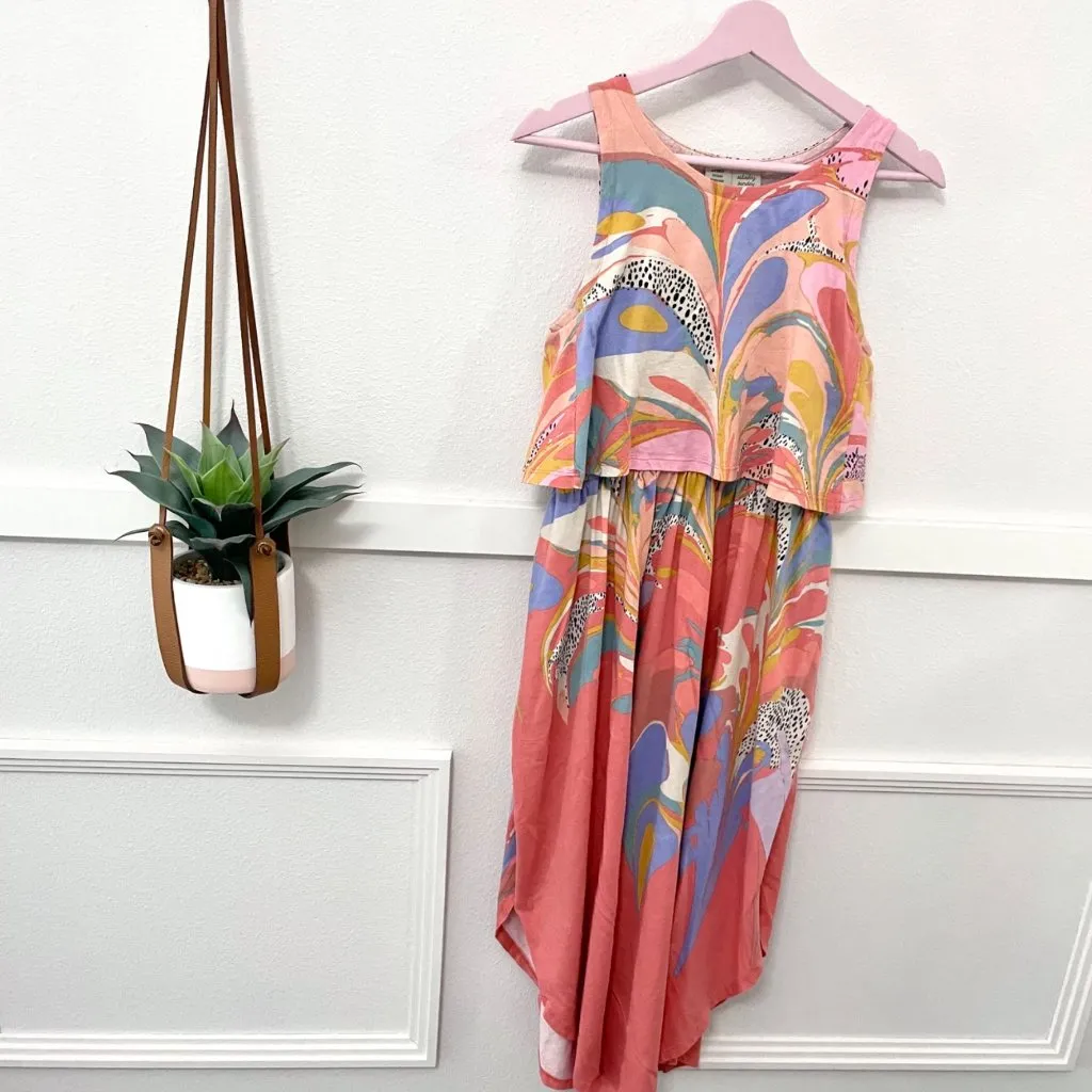 Anthropologie Saturday Sunday Jolie Midi Dress Coral Pink Abstract Size S - Image 3