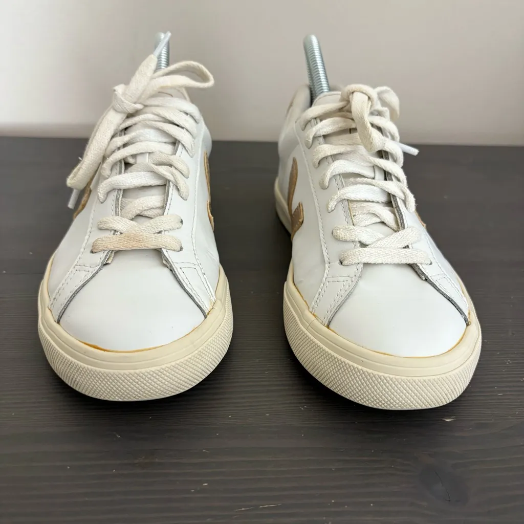 Veja Esplar White Leather Platine Sneaker Lace Up Size 6 - Image 6