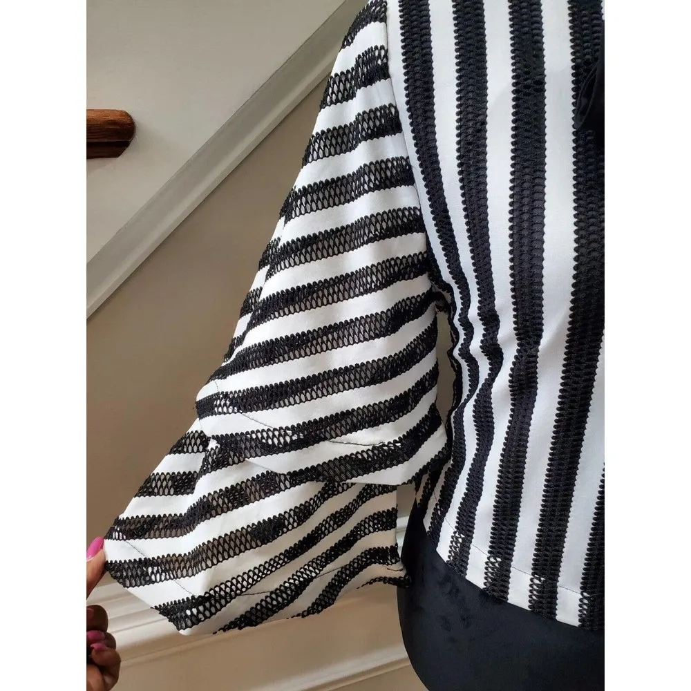 Gracia Women White & Black Polyester Round Neck Long Sleeve Casual Top Blouse S - Image 5