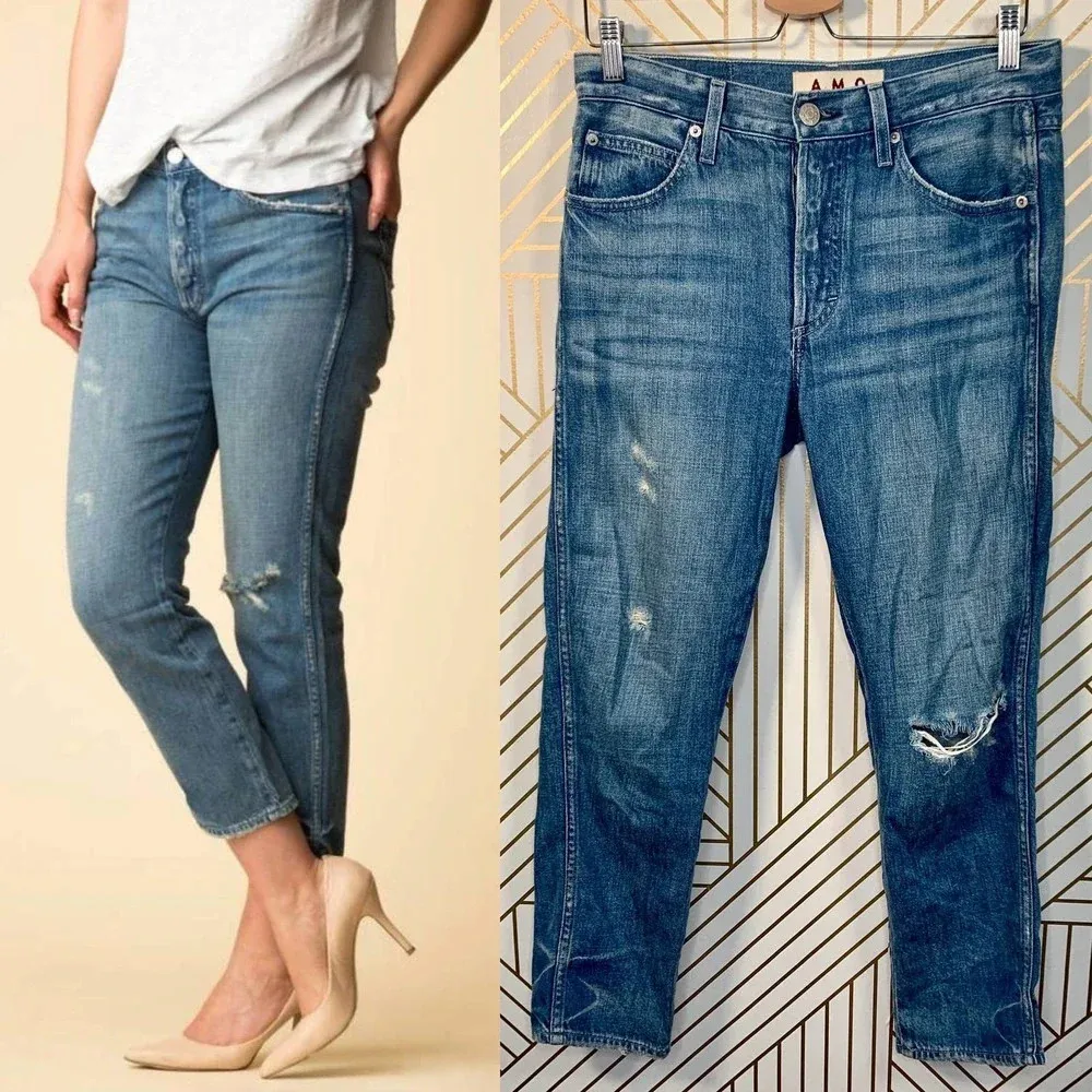 Amo Denim Tomboy Crop Jeans‎ Happy Camper Medium Wash Blue Size 26 - Image 2