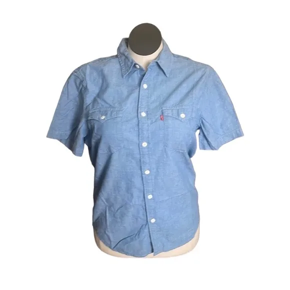 Levi’s top standard woman’s blue western button down collared shirt Sz Medium - Image 5