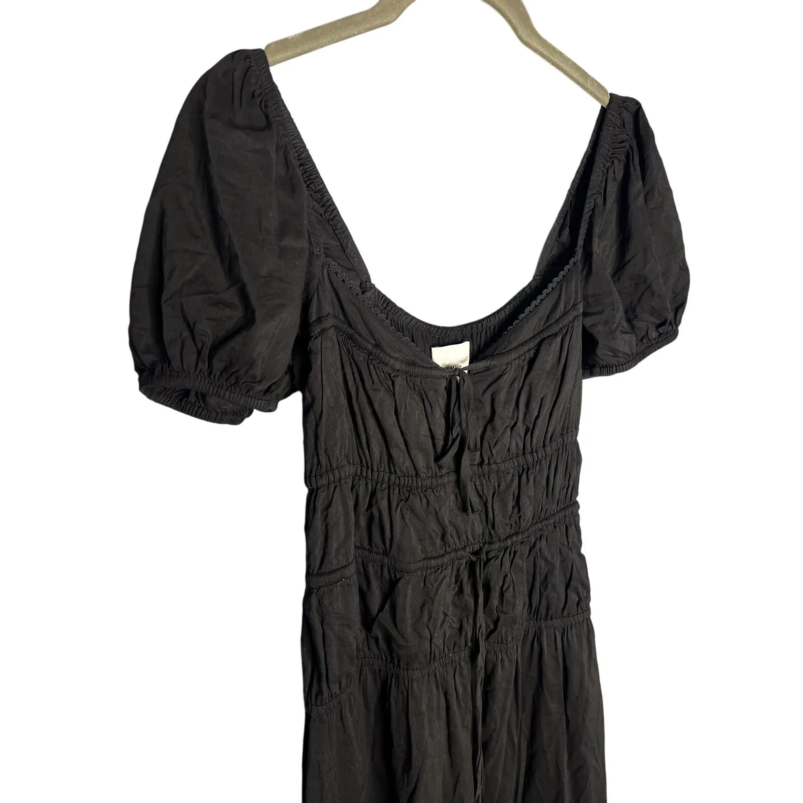 Reformation‎ Rhett Dress Size 0 Black Drop Waist Midi Puff Sleeve Cotton - Image 6