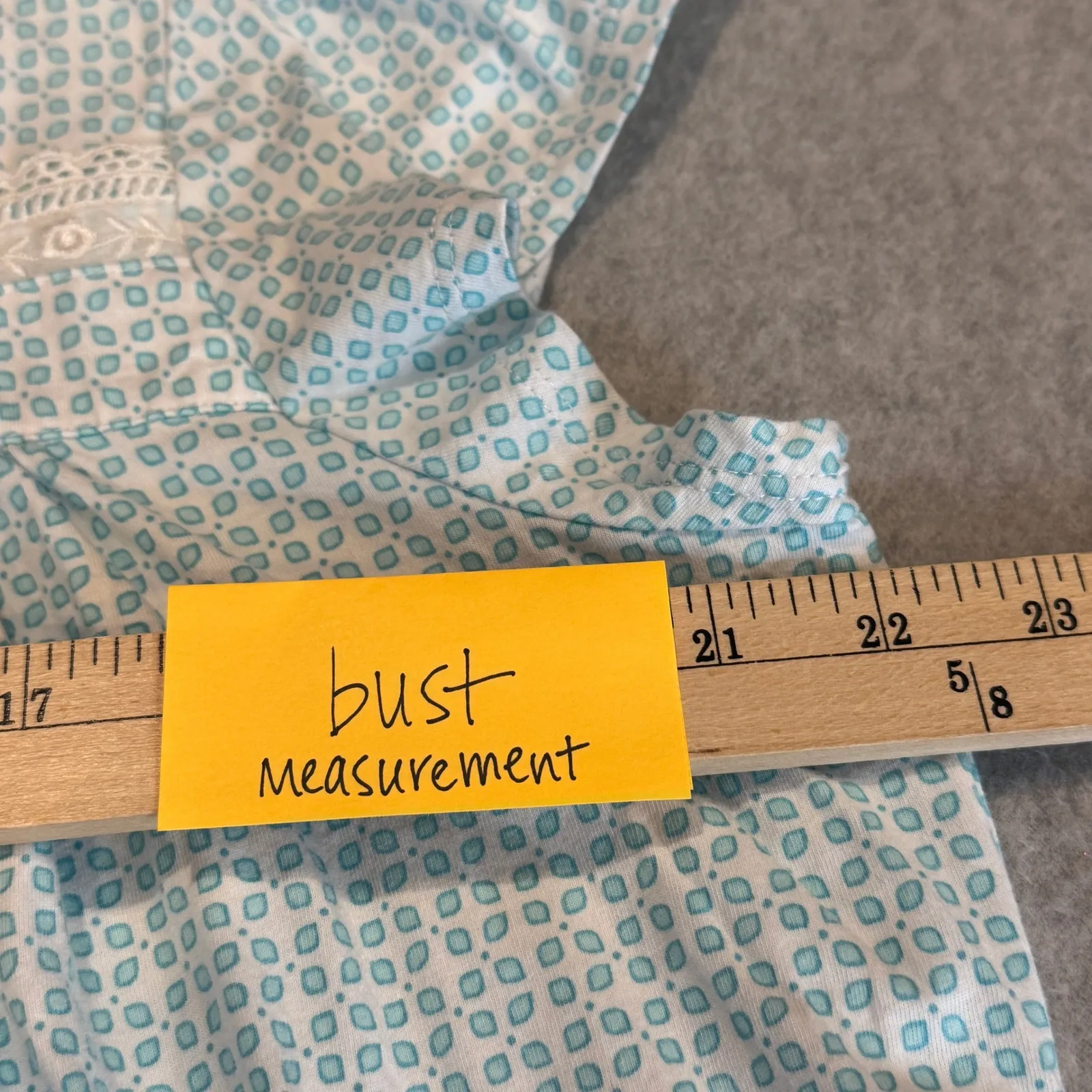 Eileen West Nightgown Women XL Blue White Cotton Flannel Ruffle Trim Square Neck - Image 7