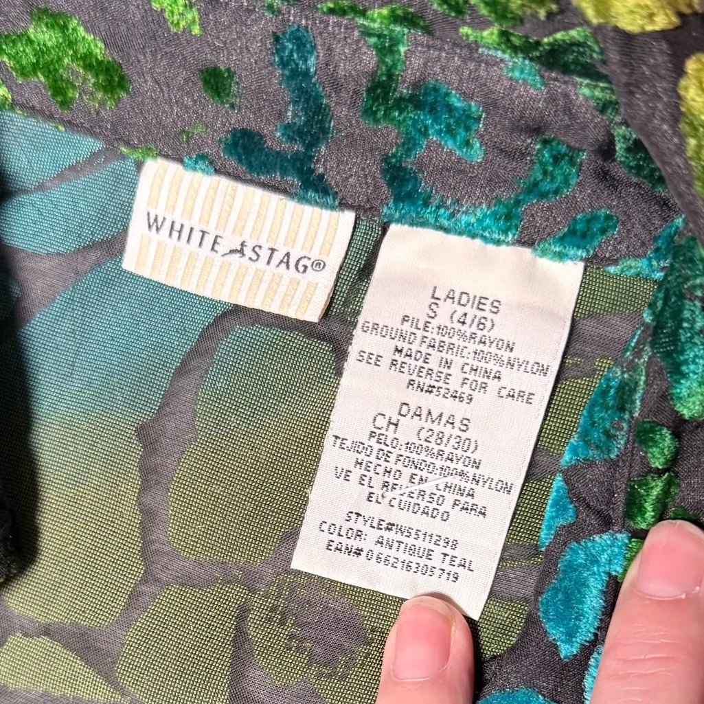 Vintage burnout print blouse button Animal Print‎ metallic fairy whimsy small - Image 3