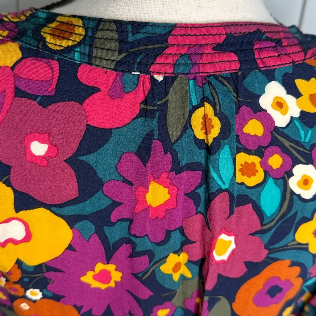 Talbots Multicolor Floral Long Sleeve Flowy Blouse XS BLUE PINK YELLOW‎ GREEN - Image 12