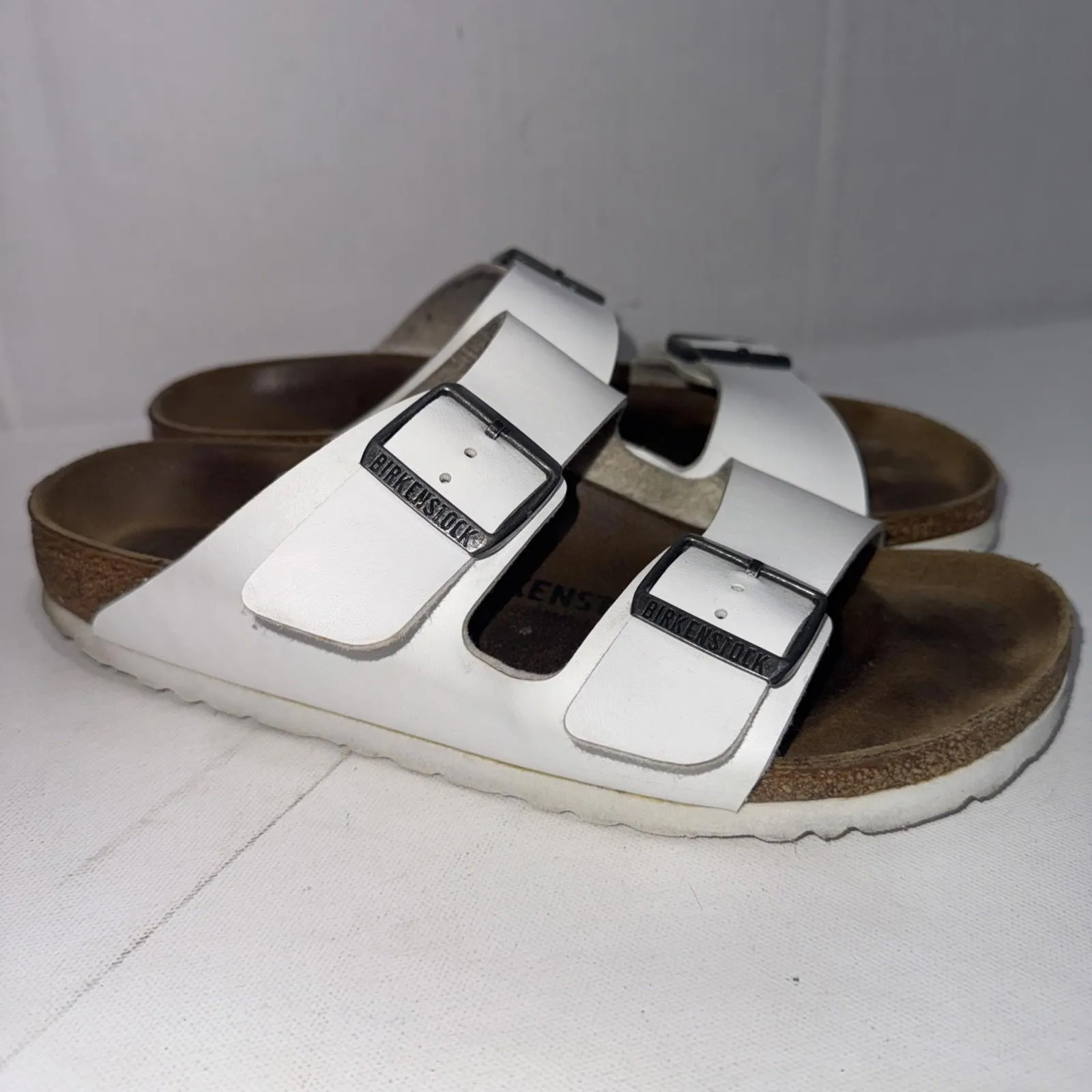Birkenstock Arizona White Leather 2 Strap Slip On Slide Gorpcore Sandals W8 EU39 - Image 3
