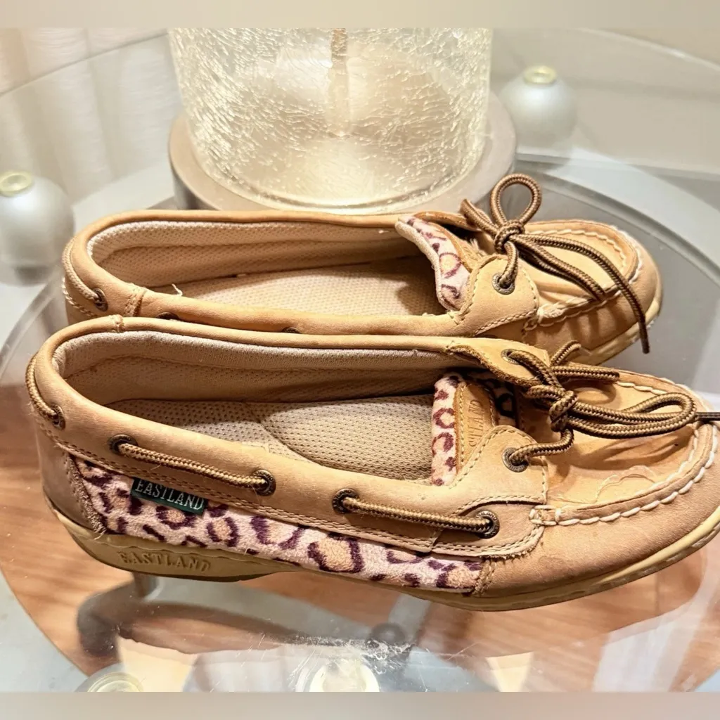 EASTLAND Sunrise Brown Leather Cheetah Print Slip On Casual Loafers Womens Sz 6M - Image 2
