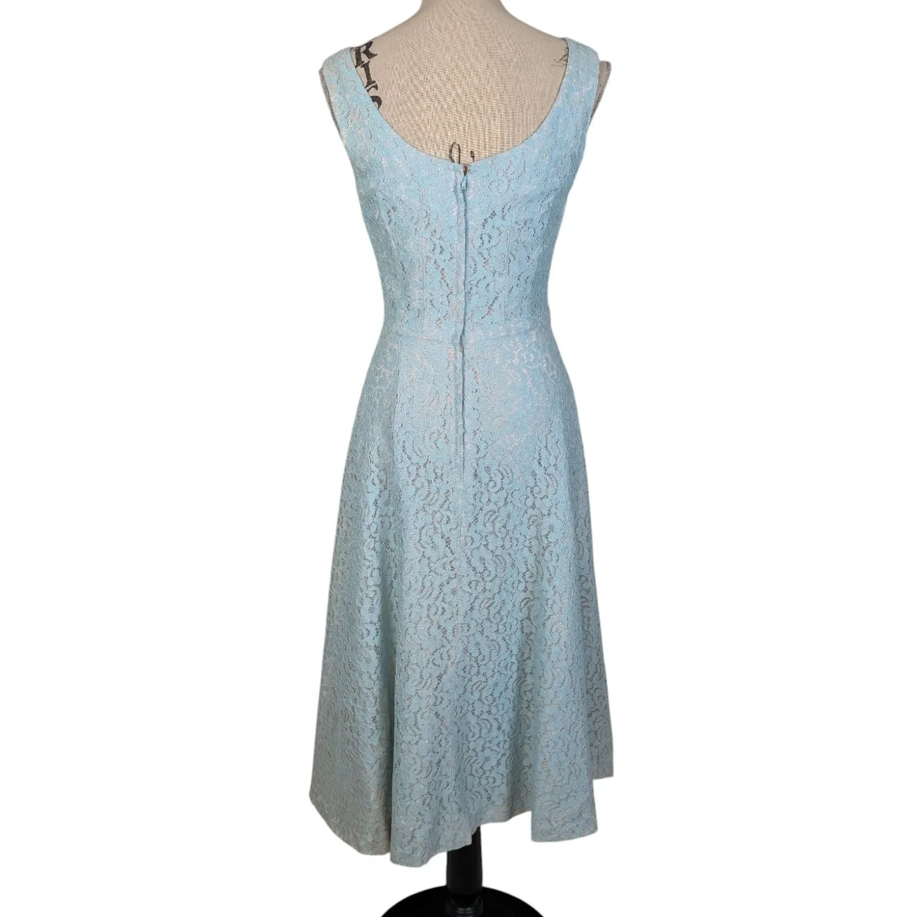Vintage 1960s Lace Fit & Flare Dress Baby Blue - Image 3