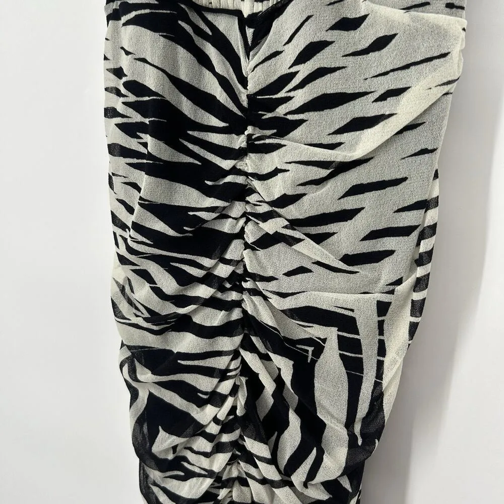 Fuzzi Mesh Ruched Bodycon Dress Black White Zebra Print Sleeveless Size S - Image 4