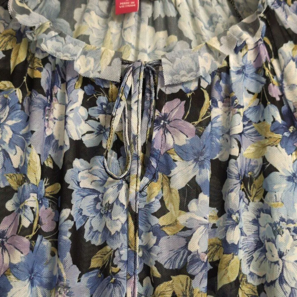 NWT Vince Camuto Sea Breeze Floral Ruffled Collar Tie Neck Blouse Size XS - Image 4