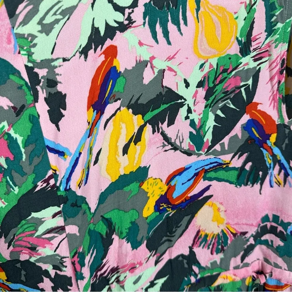 & Other Stories Pink Multi Color Tropical Parrot Print Midi Length Kaftan Sz S - Image 4