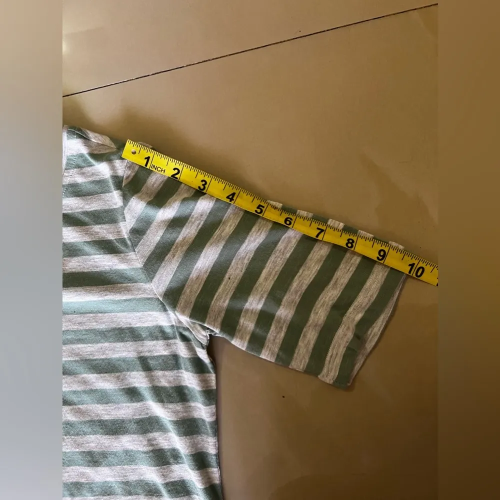 LOGO By Lori Goldstein Stripe Knit Shift Dress Flounce Hem Green XXS - Image 16