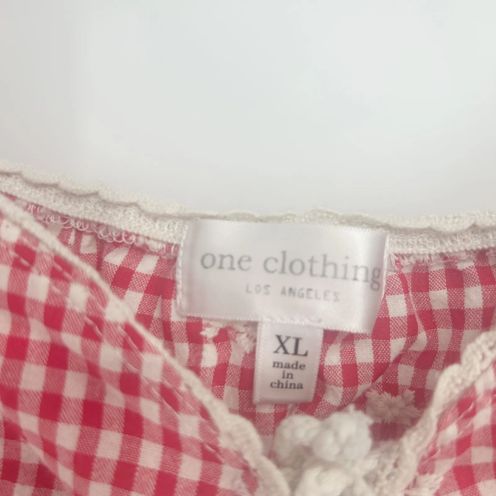 One Clothing Womens Cottagecore Gingham Tie Front Puff Sleeve Babydoll Top XL - Image 5