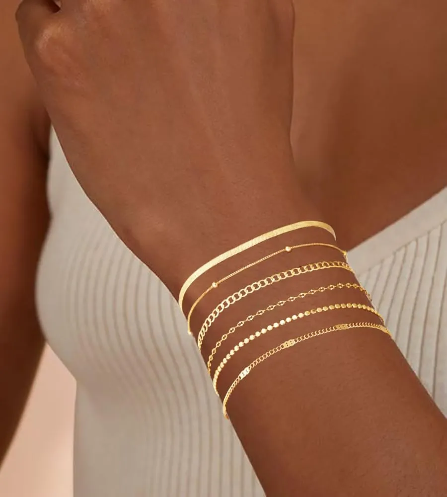 Gold Bracelets for Women, 14K Gold Plated Dainty Bracelets Set, Layered Chain Bracelets Pack Jewelry - Image 5