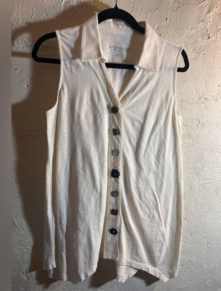 Soft Surroundings Cream Button Down Shirt with Notched Collar - Image 7