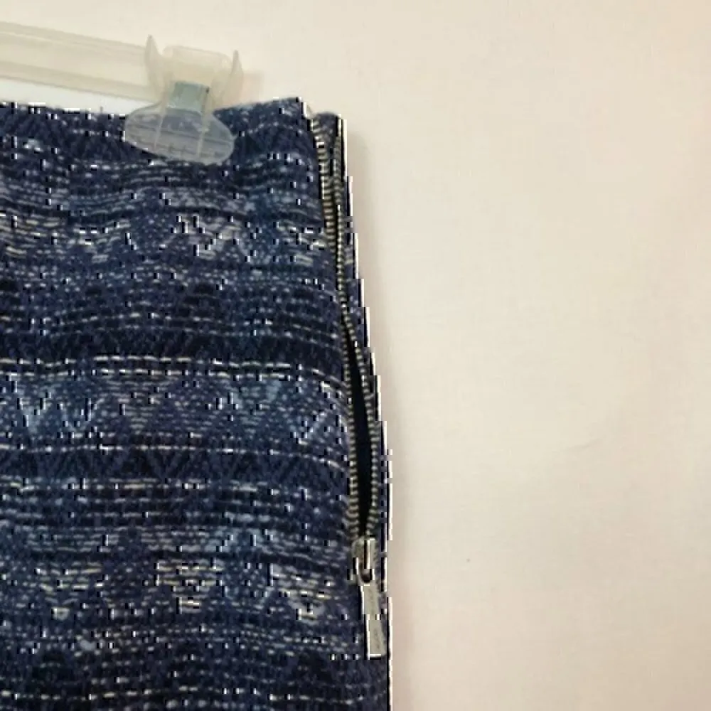 NEW NWT MICHAEL KORS Blue Tweed Chevron 100% Cotton Boho Winter Fringe Skirt 8 - Image 6